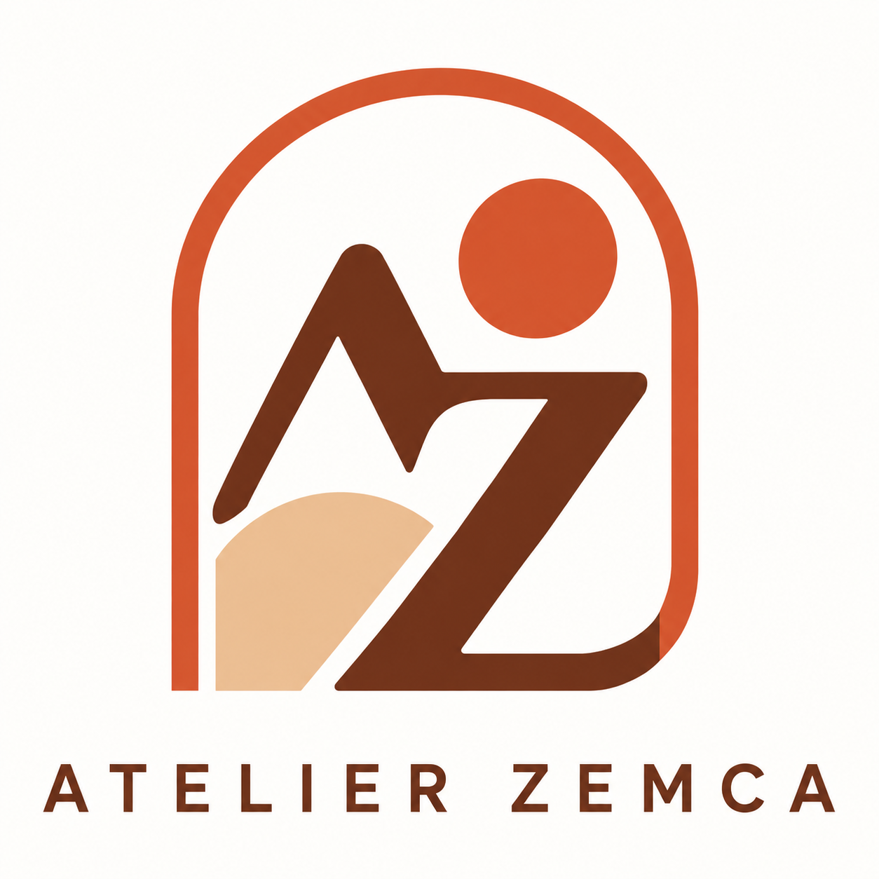 Logo Atelier Zemca : monogramme AZ sous une arche terracotta